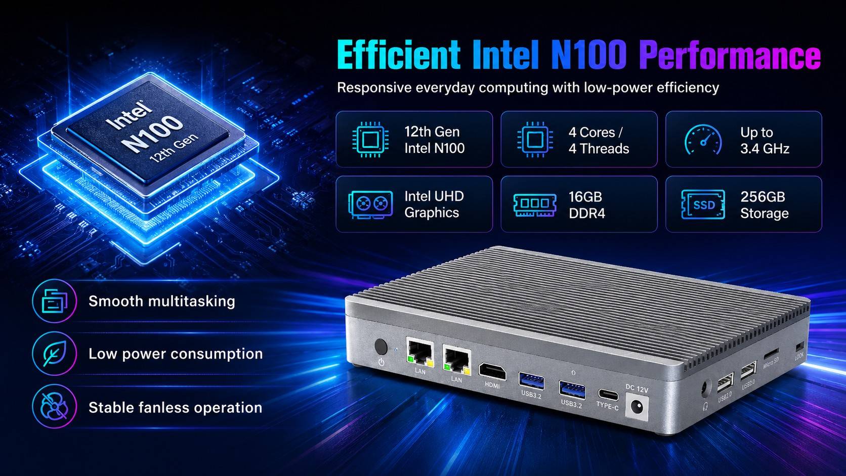 HiGole F9B Pro Mini PC - Intel Celeron N100, 16GB LPDDR4, 512GB
